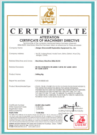 China Jiangsu Sinocoredrill Exploration Equipment Co., Ltd Certificaten